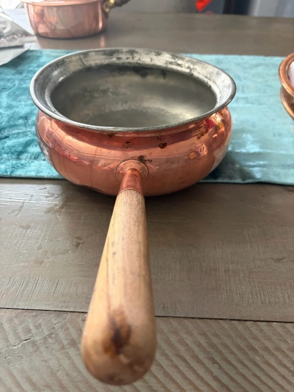 Copper Saucepan with Wooden Handle - Copper Finish Italian vintages